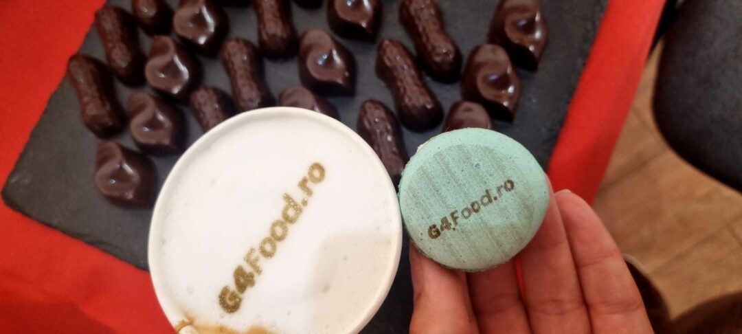 Cafea și macaron imprimate cu logo-ul G4Food