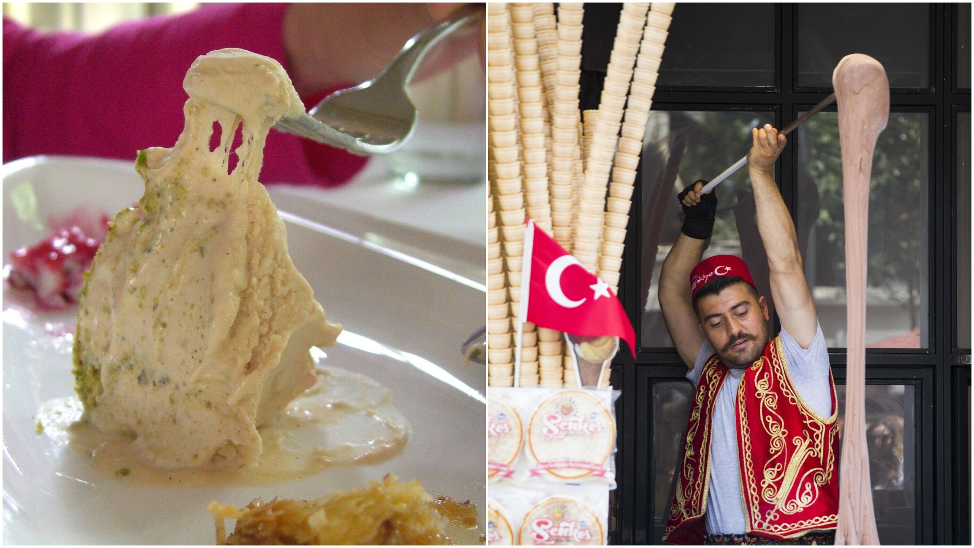 Dondurma inghetata turceasca are un aspect elastic și dens, aproape ca un aluat ferm