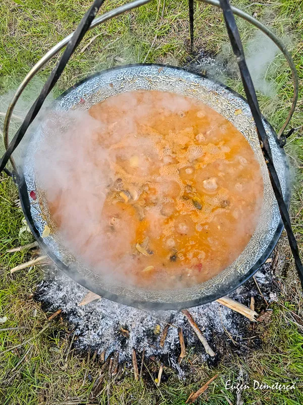 Participantii la ture cu caiacul în Delta Dunării fac, uneori, mancare la ceaun.