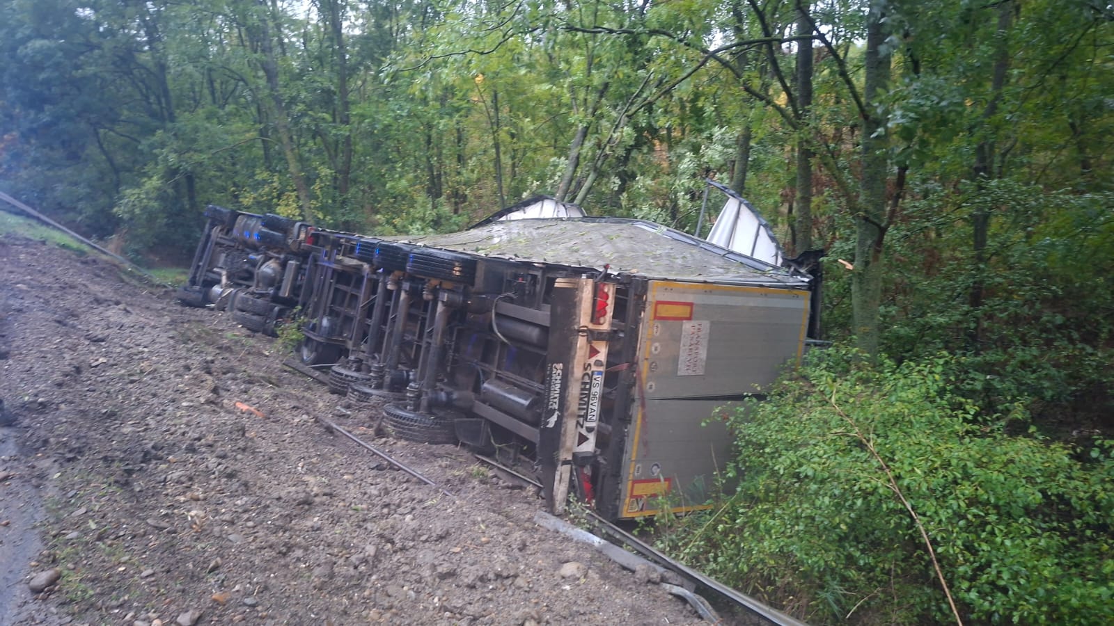 Tir cu pui răsturnat în Vaslui